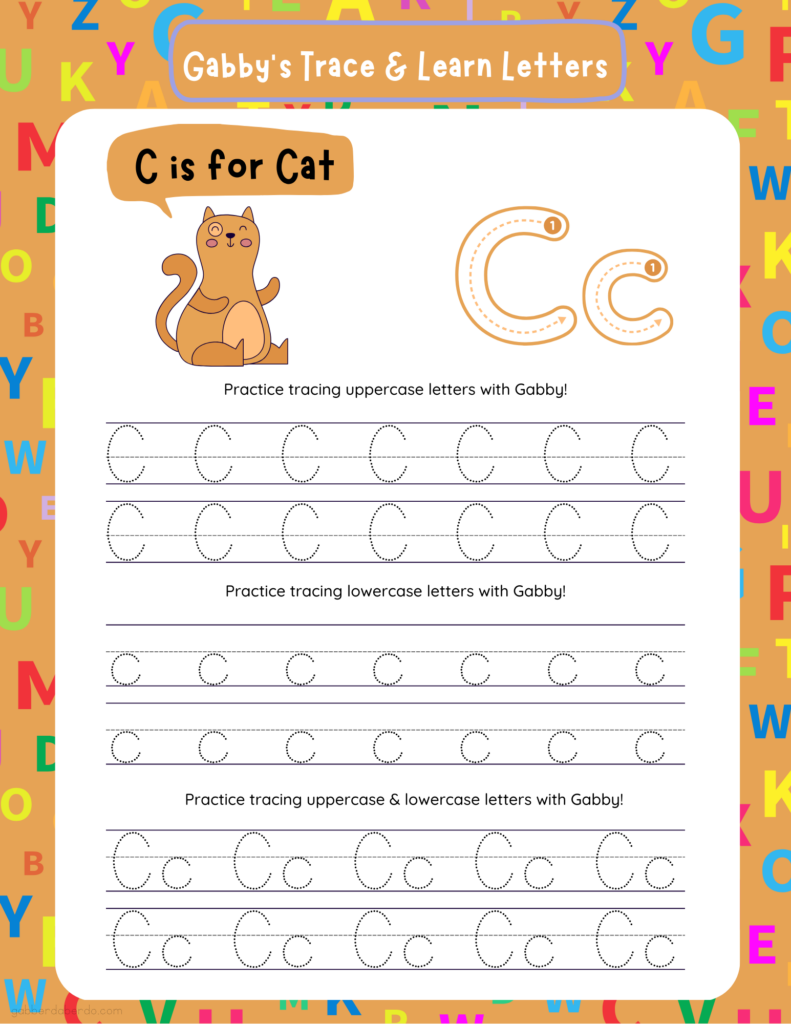 Gabby's Trace and Learn Letter Cc (2 Pages) - Gabberdaberdo